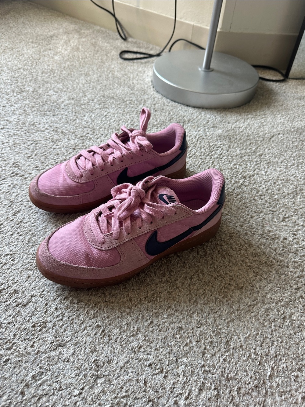 Nike Kids Pink Sneakers with Navy Swoosh